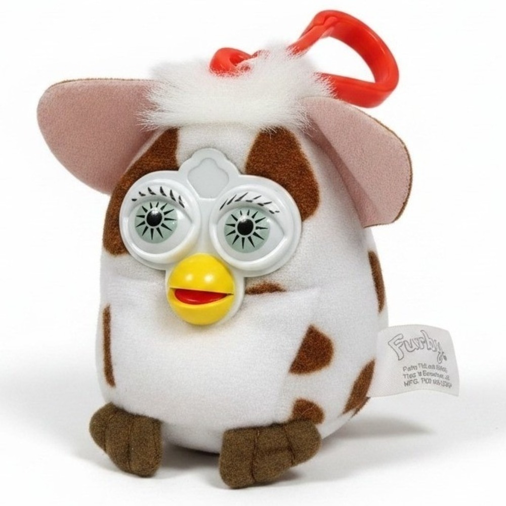 VTG 2000 Tiger Electronics Furby Plush Clip On Keychain McDonald's Toy Cow Print